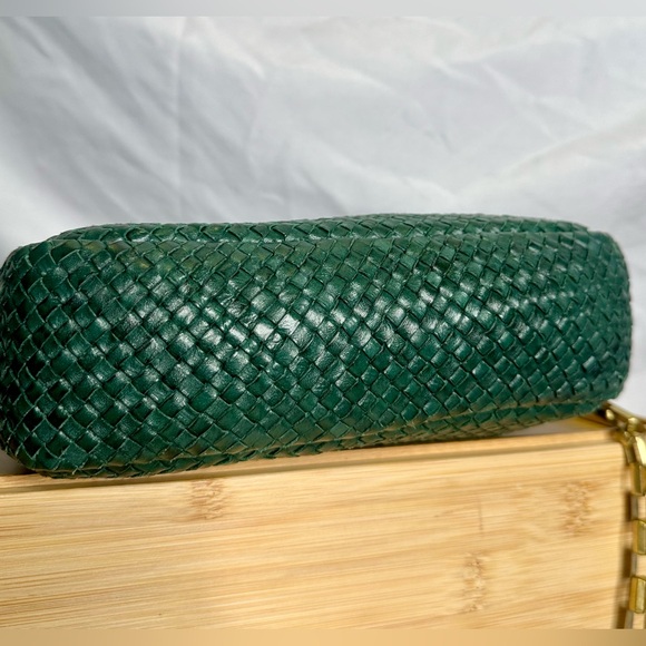 CLARE V Midi Sac Basketweave Leather Emerald Green Evergreen Crossbody Bag - Picture 6 of 9